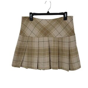 VTG Steve & Barry's Skirt Women 10 Beige Plaid Pleated Mini Line Preppy Academia